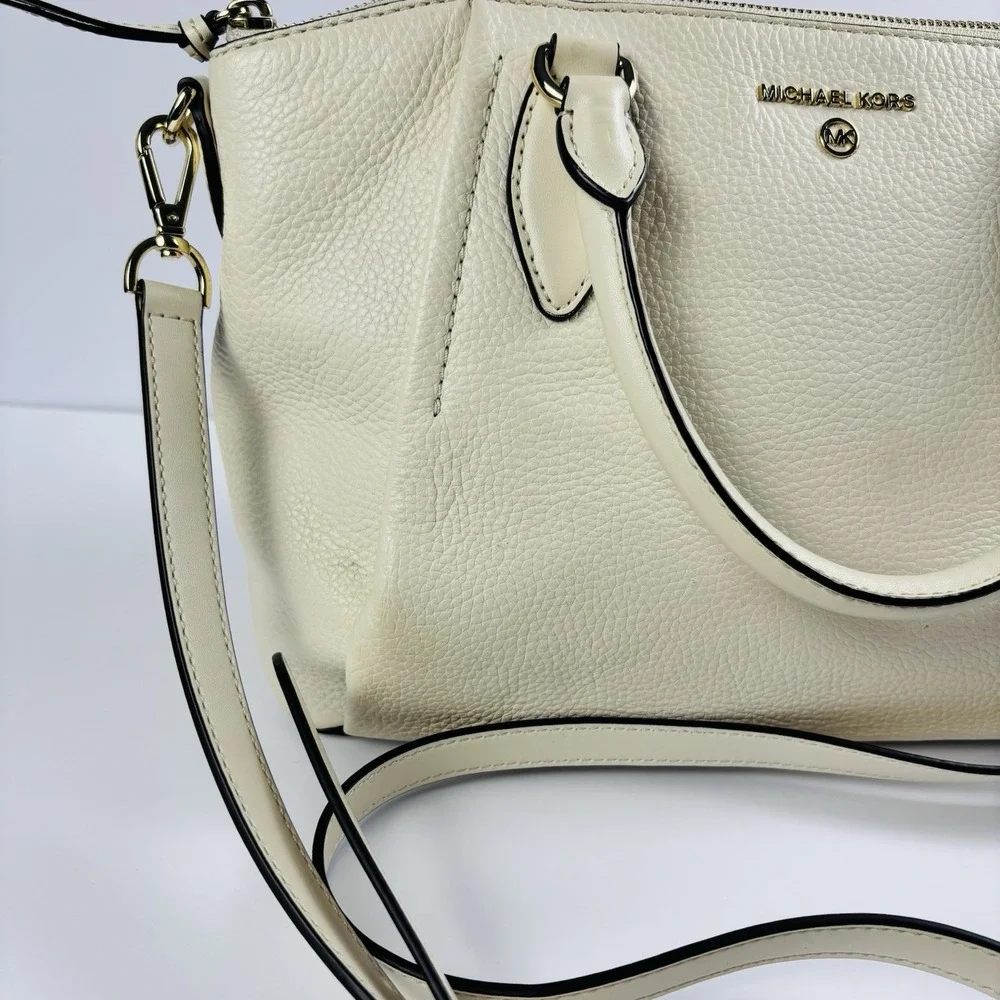 Michael Kors Sienna‎ Medium Pebbled Leather Satchel Bag Purse Soft White Chic